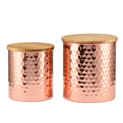 Home Copper Plated Stainless Steel coffee bean canister  with wooden lid