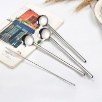 Stainless steel Straw with round shape Spoon