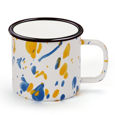 Durable Custom Design Scribbled Enameled Coffee Cup Enamel Mug with Square Handle