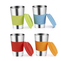 Stainless Steel Cups Drinking Cups with Silicone Sleeve,17OZ/500ml Unbreakable Premium Metal Drinking Glasses